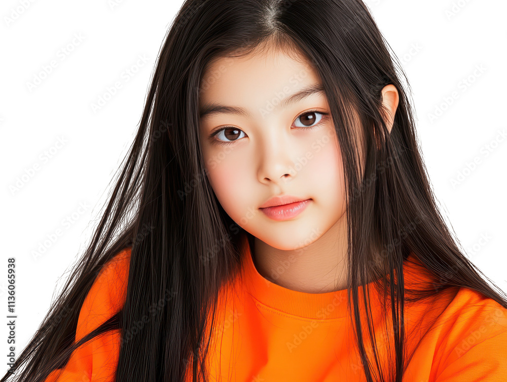Captivating portrait of a young girl with long, flowing brown hair ...