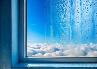 Poster - Captivating Blue Background Featuring Foam on Window Glass with Left Position Main Subject, Perfect for Evoking Calmness and Freshness in Design Projects