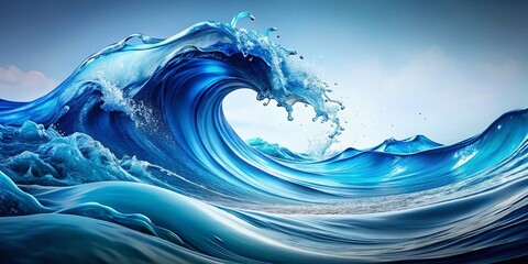 Poster - Captivating Blue Color Wave Sea Art Graphic Video Banner for Modern Coastal Decor and Digital Media Projects with a Touch of Ocean Serenity and Vibrant Aesthetics