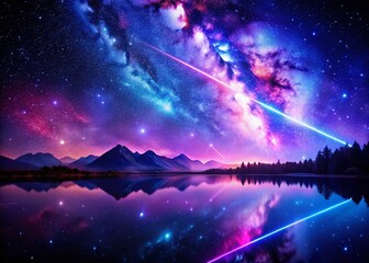 Poster - Captivating Double Exposure Photography with Neon Purple and Blue Backgrounds Featuring Twinkling Stars in 4K Quality for a Vibrant Visual Experience