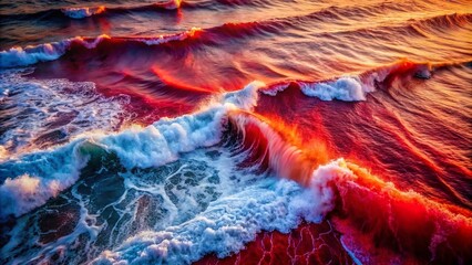 Poster - Captivating Drone Photography Showcasing Flowing Red Waves in a Dynamic Composition, Perfect for Nature and Abstract Art Enthusiasts