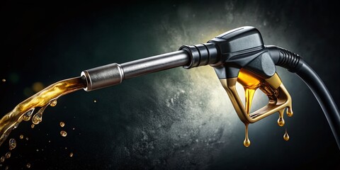 Poster - Captivating Fuel Nozzle with Dripping Petroleum Against Dark Backdrop for Striking Product Photography Showcase