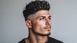 © Maryna - A striking portrait of a man with textured, voluminous hair and a clean fade, paired with subtle facial hair and a confident profile pose.