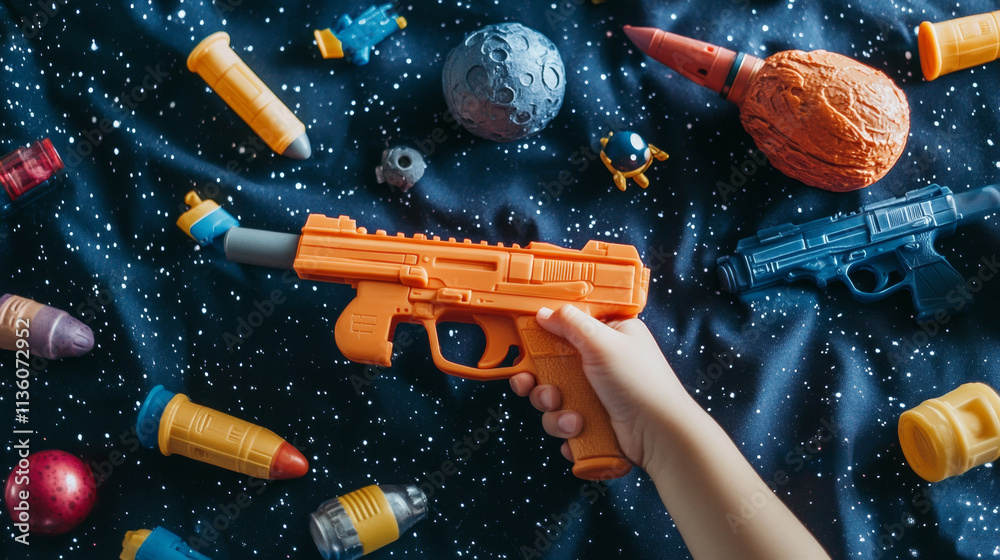 Space blaster guns, cartoon vector laser handguns weapon. Toys for kids ...