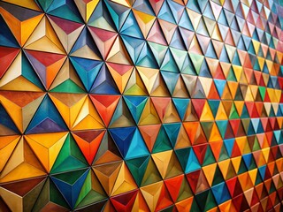 Poster - Close-Up of Vibrant Abstract Wall Art Featuring Repeating Triangle Patterns in Warm and Cool Colors, Perfect for Creative Spaces and Modern Decor Inspiration