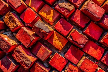 Poster - Closeup of Red Brick Fragments Showcasing Textures and Colors for Fashion Photography Inspiration in Urban Environments and Architectural Designs