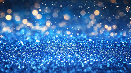 Poster - Glitter light effect with blur and bokeh. Abstract background with blue sparkles flares. Overlay effect of magic glow, snow or shine isolated on transparent background, vector realistic set