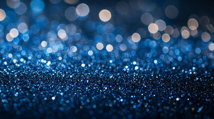 Poster - Glitter light effect with blur and bokeh. Abstract background with blue sparkles flares. Overlay effect of magic glow, snow or shine isolated on transparent background, vector realistic set