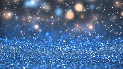 Poster - Glitter light effect with blur and bokeh. Abstract background with blue sparkles flares. Overlay effect of magic glow, snow or shine isolated on transparent background, vector realistic set