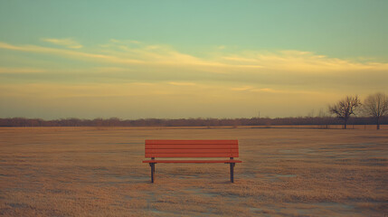 Wall Mural - Lonely park bench at sunset.