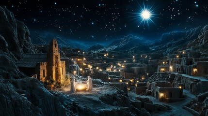 Wall Mural - night scene of Nativity of Jesus and The Star of Bethlehem