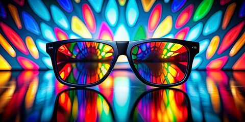 Poster - Creative Silhouette Photography of 3D Cartoon Colorful Virtual Glasses Design with Abstract Background Elements for Modern Advertising and Marketing Use
