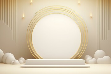 Aufkleber - White podium with golden circles and soft lighting creating an elegant atmosphere for product showcasing