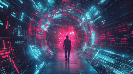 Poster - data servers room, database storage and network communication. concept of digital technologies, bloc
