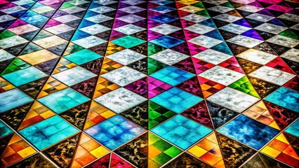 Poster - Diagonal Chess Tile Illustration on Black and White Tile with Double Exposure Effect, Showcasing Intricate Patterns and Artistic Flair in a Unique Composition
