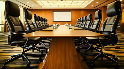 Poster - Modern boardroom with long table and chairs.
