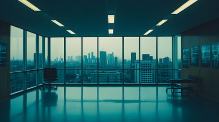 Poster - Modern office with panoramic city view.