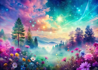 double exposure surrealism: pink, purple, green, blue dreamscape photography