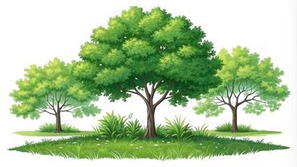 Poster - Three trees are in a park with grass in between them