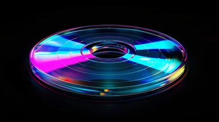 Poster - Vibrant neon glowing cd icon against a black background with stunning colors and reflections