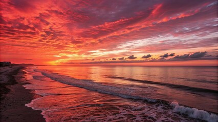 Aufkleber - The sky is a beautiful orange color and the ocean is calm
