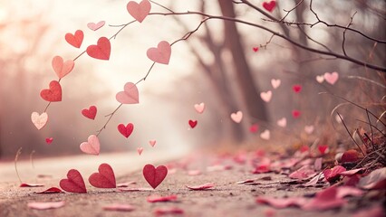 Poster - A beautiful scene of red hearts scattered across a path