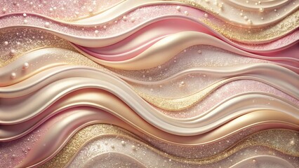 Poster - Elegant Abstract Pink and Cream Wave Patterns with Glitter Texture for Stylish Backgrounds, Perfect for Modern Decor, Invitations, Business Cards, and Fashion Projects