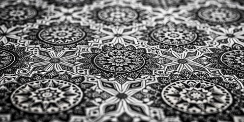 Poster - Elegant Black and White Tilt-Shift Photography of a Seamless Pattern, Showcasing Intricate Designs and Textures for Modern Home Decor and Fashion Applications