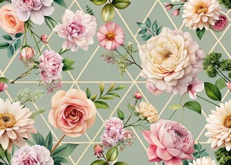 Poster - Elegant Minimalist Floral Pattern with Geometric Shapes Ideal for Modern Home Decor and Fashion, Showcasing Artistic Harmony Between Nature and Design Elements
