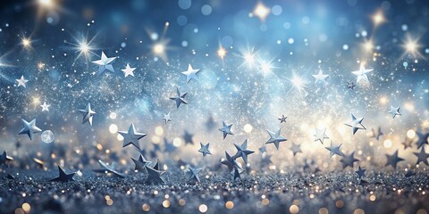 Poster - Elegant Swarming Twinkling Silver Particles Creating a Dazzling Starry Gala Wallpaper Background for Enchanting Spaces and Celebratory Events