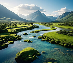 Wall Mural - landscape with lake