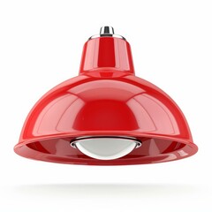 Poster - Red hanging lamp with a chrome fitting, casting light on an empty space, perfect for modern interior designs