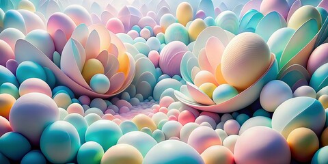 Poster - Ethereal Harmony: Abstract Art Featuring Overlapping Pastel Shapes in a Surreal Dreamscape of Fluid Forms and Soft Hues for Creative Inspiration and Visual Exploration