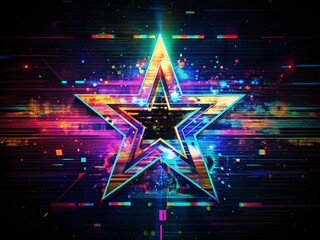 Poster - Glitched Star Design with Distorted Geometric Shapes in a Minimal Art Style Featuring Noise and Grunge Textures for a Trendy and Modern Visual Aesthetic