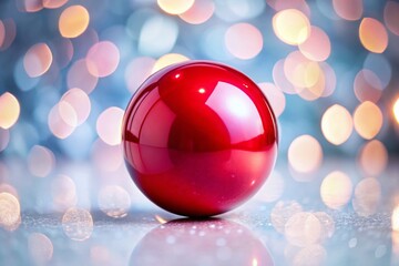 Poster - Glossy Red Sphere on White Background with Bokeh Effect Perfect for Minimalist Design and Creative Projects