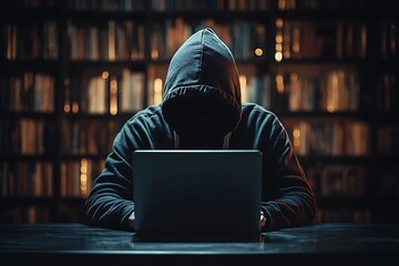 hacker prints a code on a laptop keyboard to break into a cyberspace