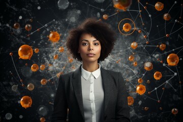 Poster - Scientist looking at floating molecules connected by a network of lines, science and technology concept