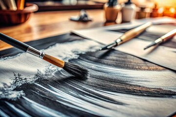 Poster - Hand Drawn Black Brush Strokes in High Depth of Field: Artistic Expressions for Abstract Backgrounds and Creative Designs