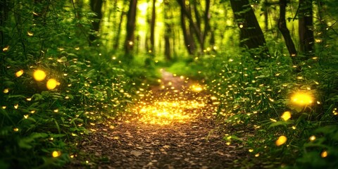 Poster - Path through a forest with fireflies