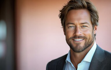 Confident businessman with a suit and a smile in a studio background, He looking at the camera