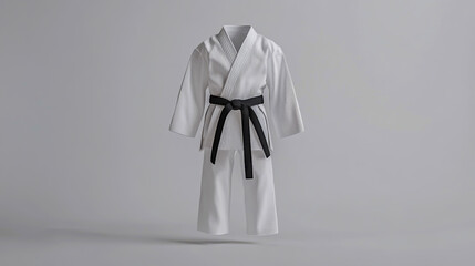 A crisp, white karate uniform displayed on a transparent background 