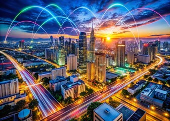Poster - High-Quality Drone Photography of Internet Connection Speed Test, Featuring a Unique Quality Check Visual with Digital Elements and Technology-Inspired Backgrounds