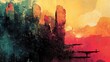 © Infinity - Abstract Sunset Landscape: Digital Painting of a City in Ruins