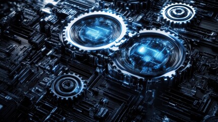 Poster - Futuristic Mechanisms and Gears in Abstract Digital Environment