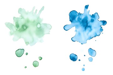 Poster - Two watercolor splashes in green and blue, showcasing fluid and artistic design elements.
