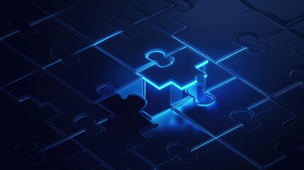 Poster - Glowing Puzzle Piece Illuminating Dark Background for Solution Concept