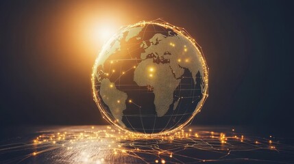 Poster - Glowing Earth Connected with Digital Network Technology at Dusk