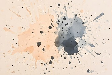 Poster - Abstract watercolor splashes in soft peach and gray tones on a light background.