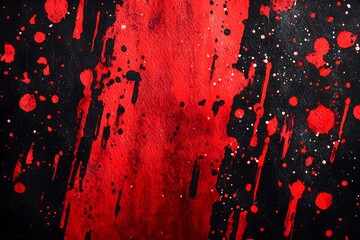 Poster - Abstract red and black splatter painting with dynamic texture and contrast.
