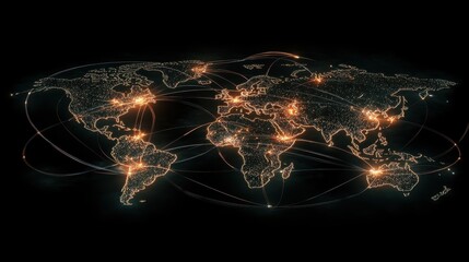 Poster - Global Network Connections Visualization Over Dark Background